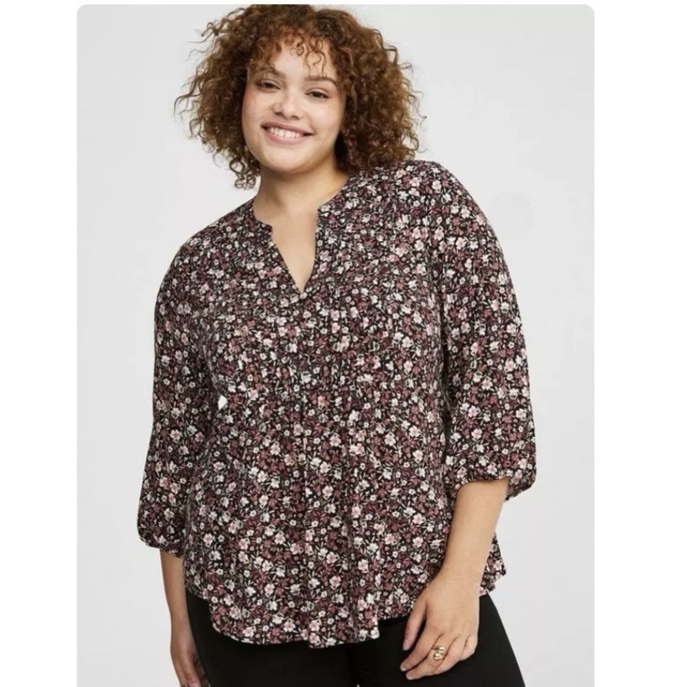 Torrid Harper Pink Ditsy Floral 3/4 Sleeve Stretch Challis Blouse Size 2X
